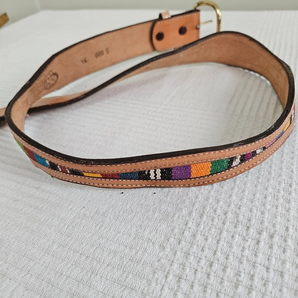 Nocona Multicolor Woven Inset Leather‎ Belt Sz 34 Tan Brown